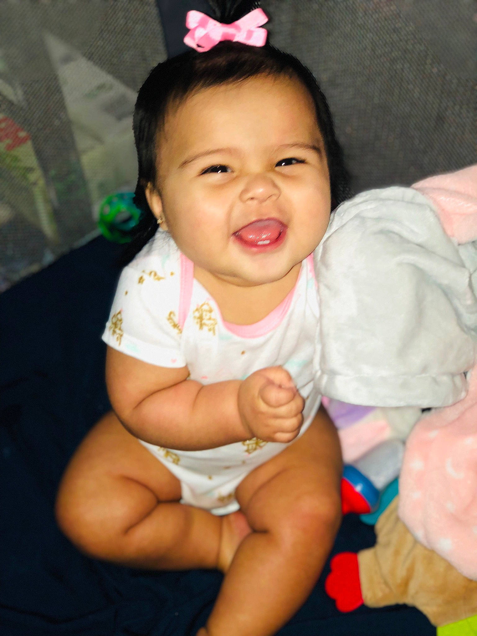 Abby is registered to the contest to win money with this photo: baby_toddler_clothing, cheek, chin, dress, ear, eyebrow, face, facial_expression, hairstyle, happy, head, lip, mammal, mouth, neck, organ, person, skin, sleeve, smile