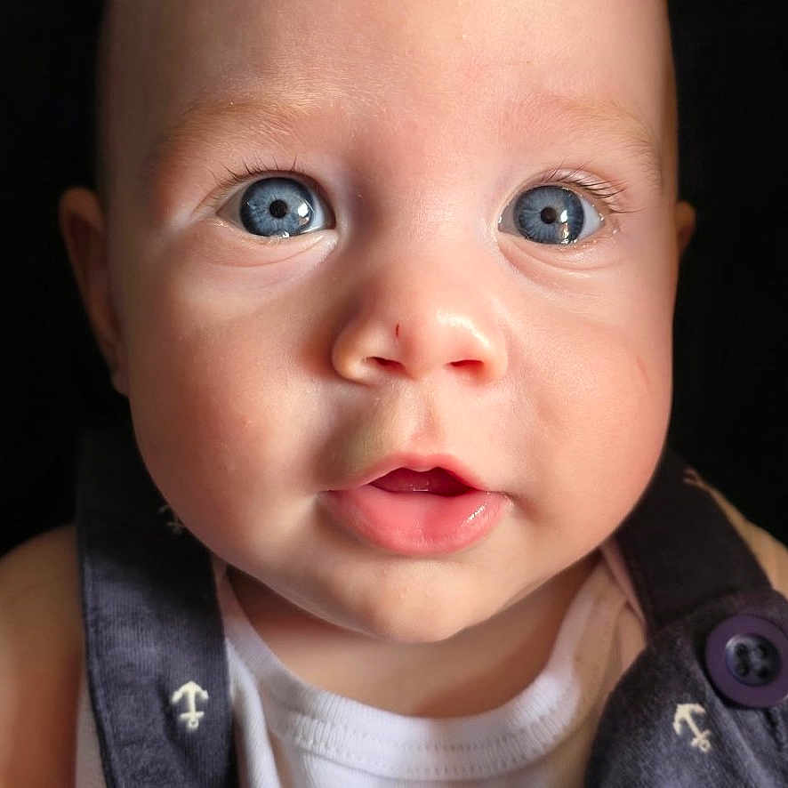 Raiden is registered to the contest to win money with this photo: baby, blue_eyes, face, infant, portrait, cute, expression, closeup, child, navy_outfit, anchor_pattern, skin, small_nose, mouth_open, eyelashes, cheeks, person, young, adorable, indoor