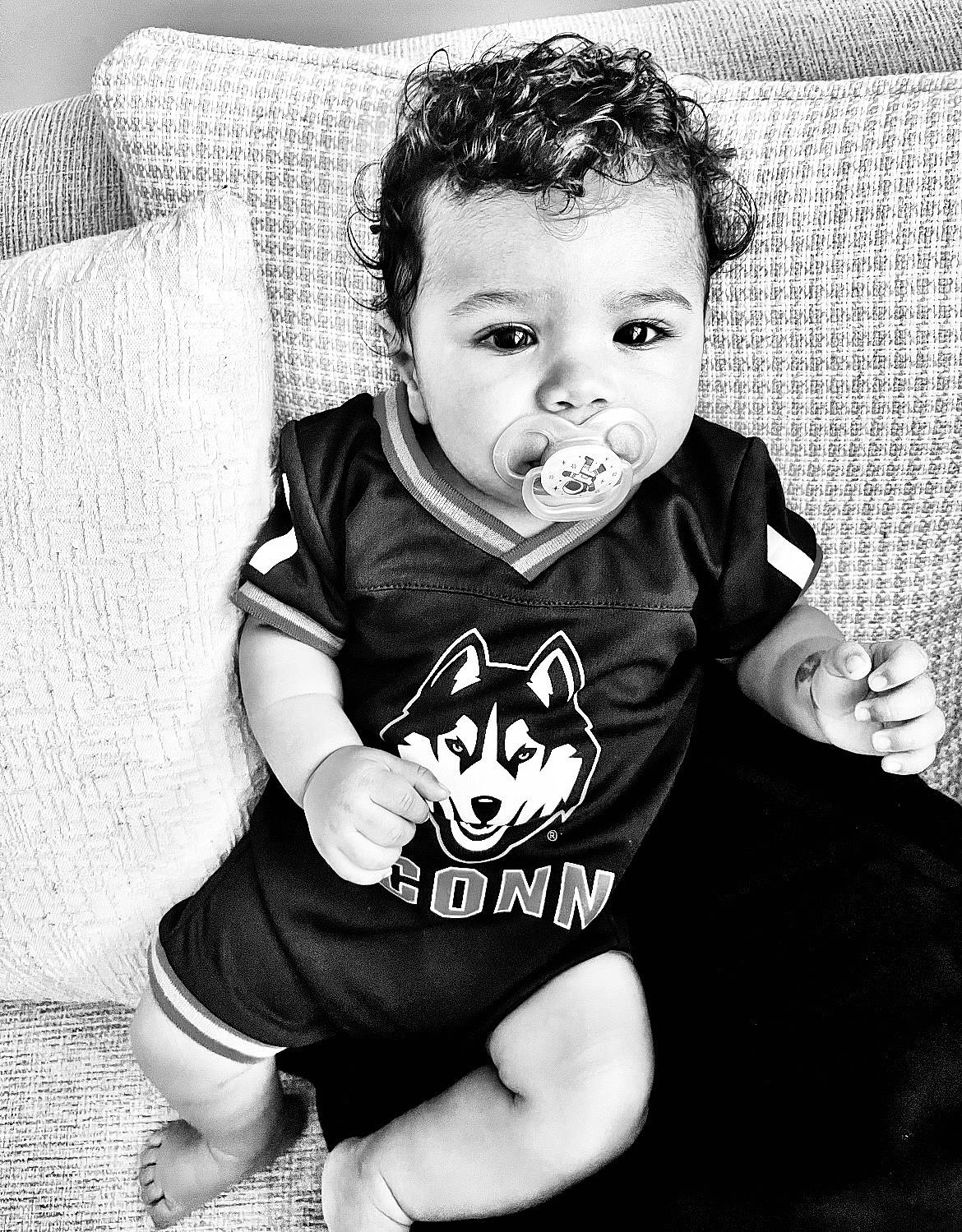 Josiah joined the competition — help win amazing prizes! arm, baby_toddler_clothing, black, black_and_white, cheek, eye, face, flash_photography, hair, hairstyle, happy, head, monochrome, organ, person, photograph, sleeve, style, t_shirt, toddler