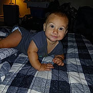 Kade joined the competition — help win amazing prizes! baby, child, indoor, lamp, quilt, blanket, bed, smile, face, eyes, hand, crawling, clothing, furniture, room, light, expression, toddler, cute, portrait