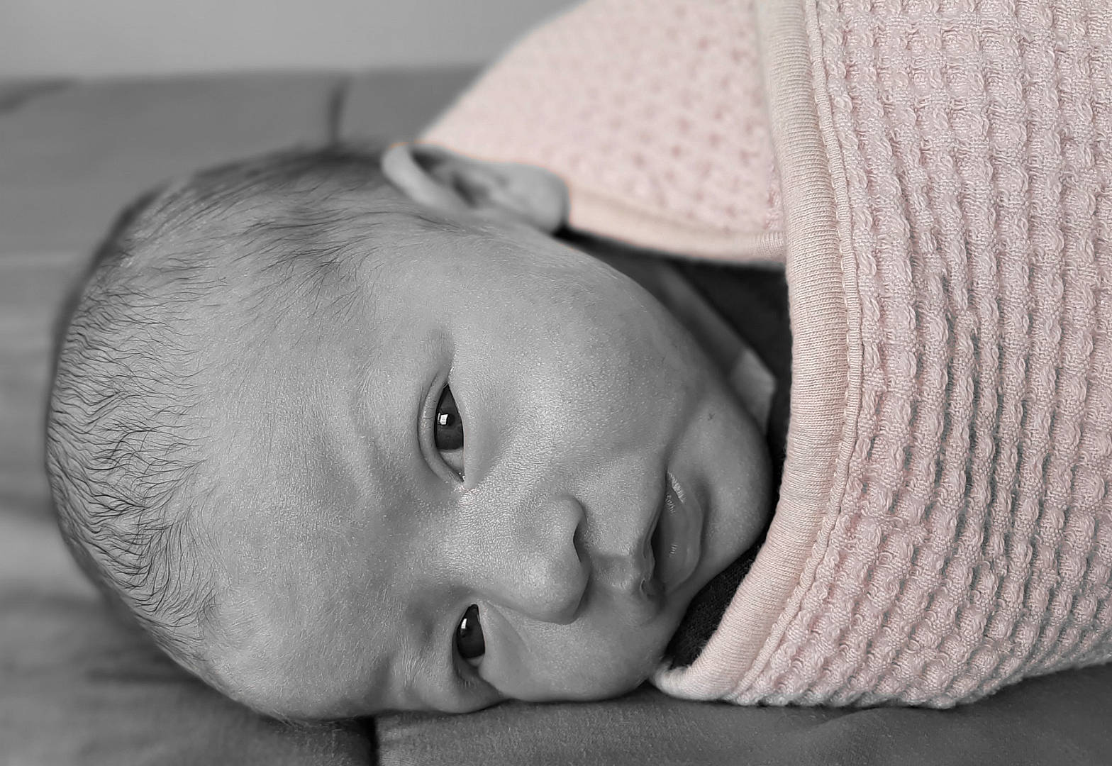 Capucine a rejoint le concours — aidez-le/la à gagner de superbes lots ! baby, black, black_and_white, cheek, child, close_up, eye, face, head, lip, monochrome, mouth, nose, person, photograph, photography, skin, smile, toddler, white