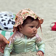 Arabella joined the competition — help win amazing prizes! baby, bodypart, bonnet, cap, clothing, crawling, dress, face, finger, hand, hat, head, hood, person, photography, portrait, sitting, sunhat
