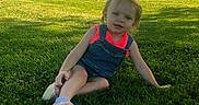 Paisley joined the competition — help win amazing prizes! child, toddler, grass, outdoor, overalls, pink_shirt, sneakers, lawn, trees, shed, sunlight, daylight, nature, casual, relaxing, greenery, person, summer, playing, portrait