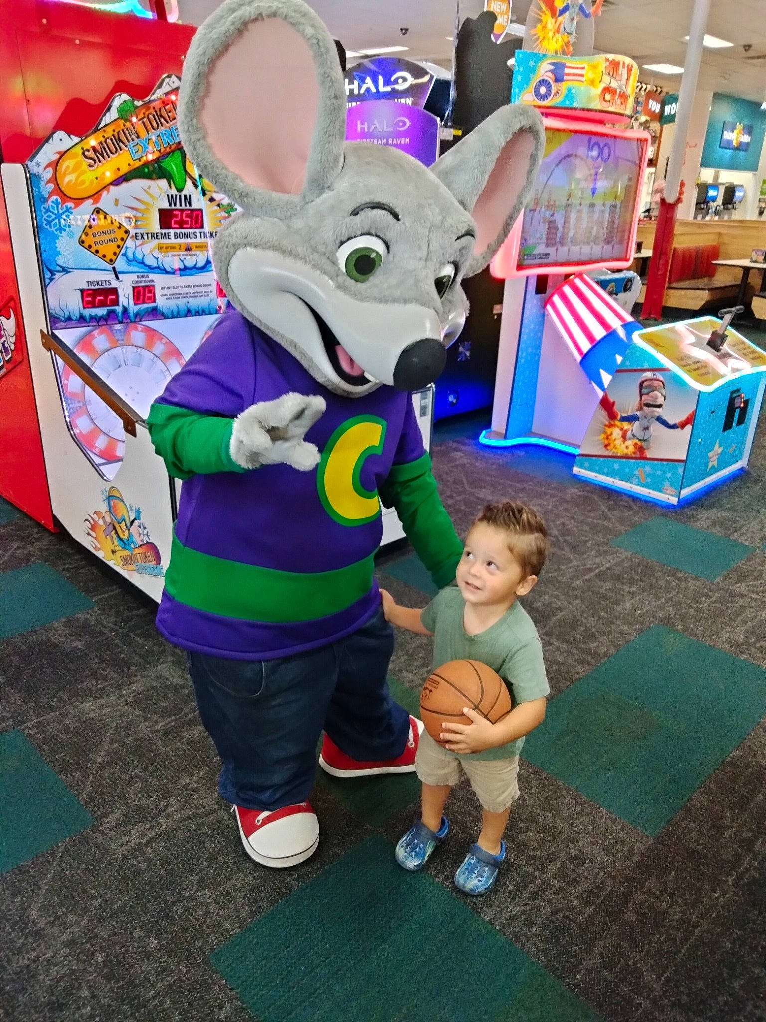 Alberto joined the competition — help win amazing prizes! animation, baby, child, costume, event, fiction, fictional_character, flooring, fun, games, hat, leisure, mascot, person, play, purple, recreation, room, shorts, toddler