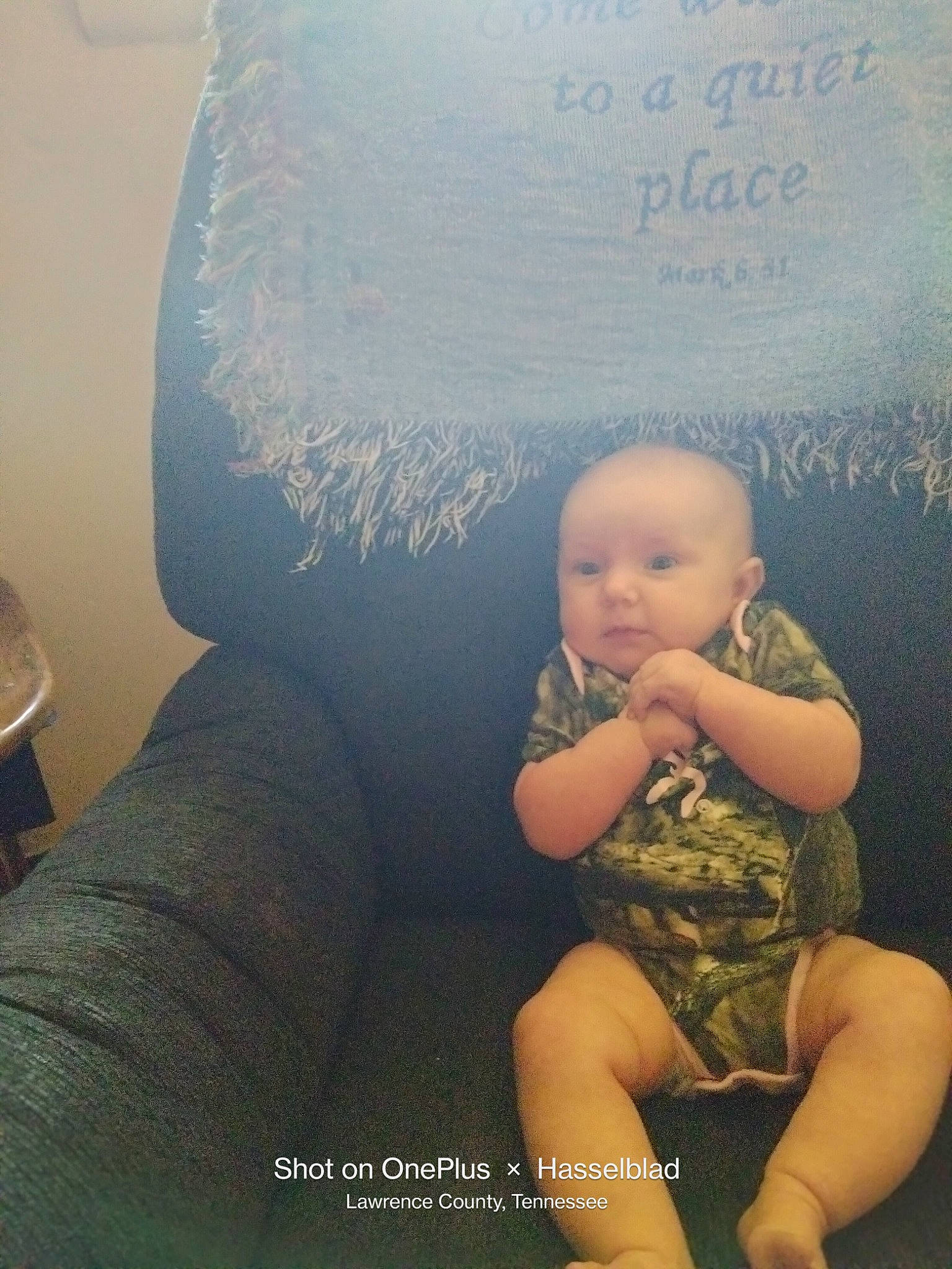 Sherry is registered to the contest to win money with this photo: baby, baby_toddler_clothing, child, comfort, finger, flash_photography, font, fun, hairstyle, happy, human_leg, knee, lap, lighting, person, sitting, t_shirt, thigh, tints_and_shades, toddler