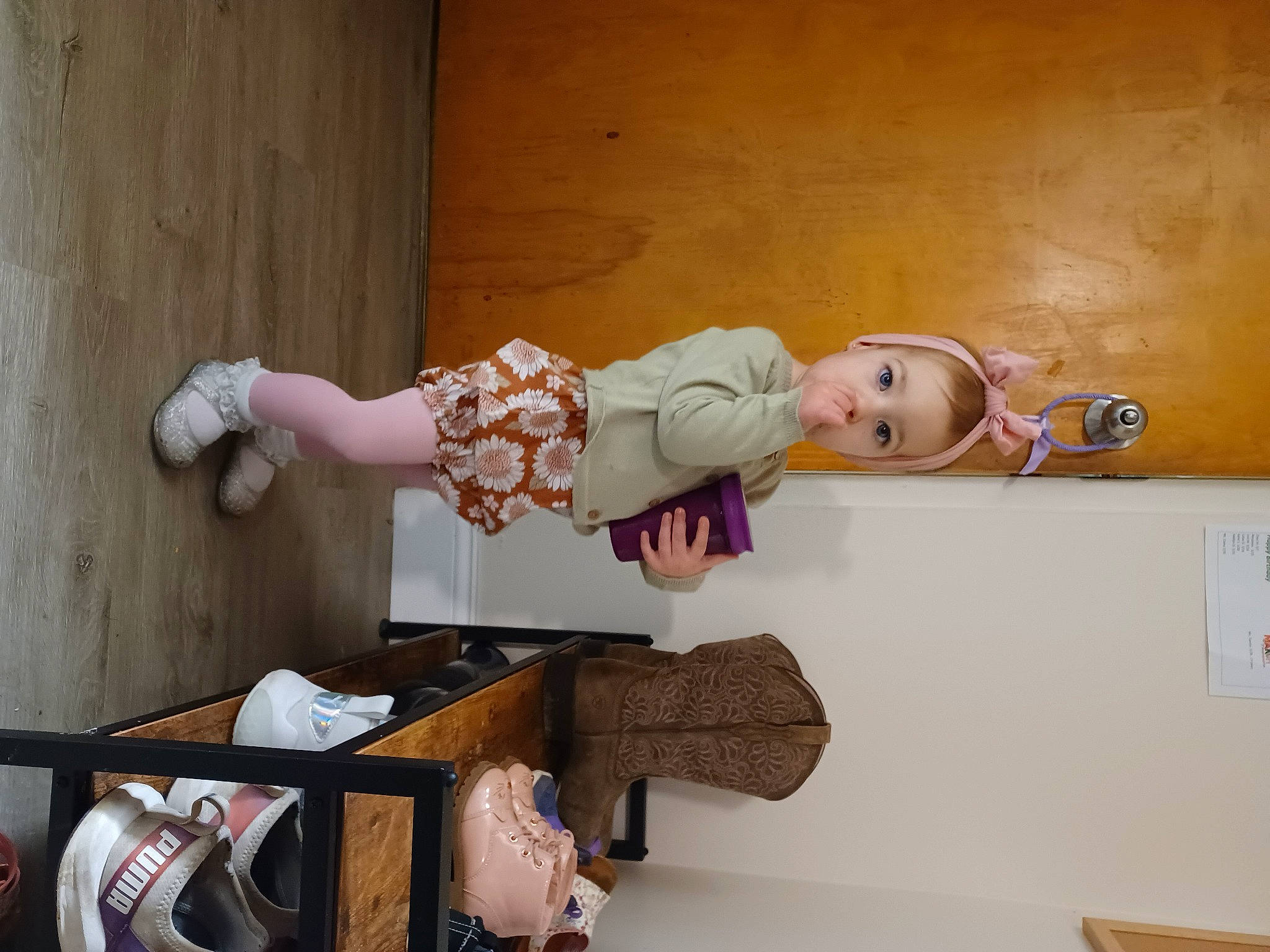 Emry joined the competition — help win amazing prizes! child, doll, elbow, machine, person, room, sandal, shelving, sock, thigh, toddler, toy, wood, wrist