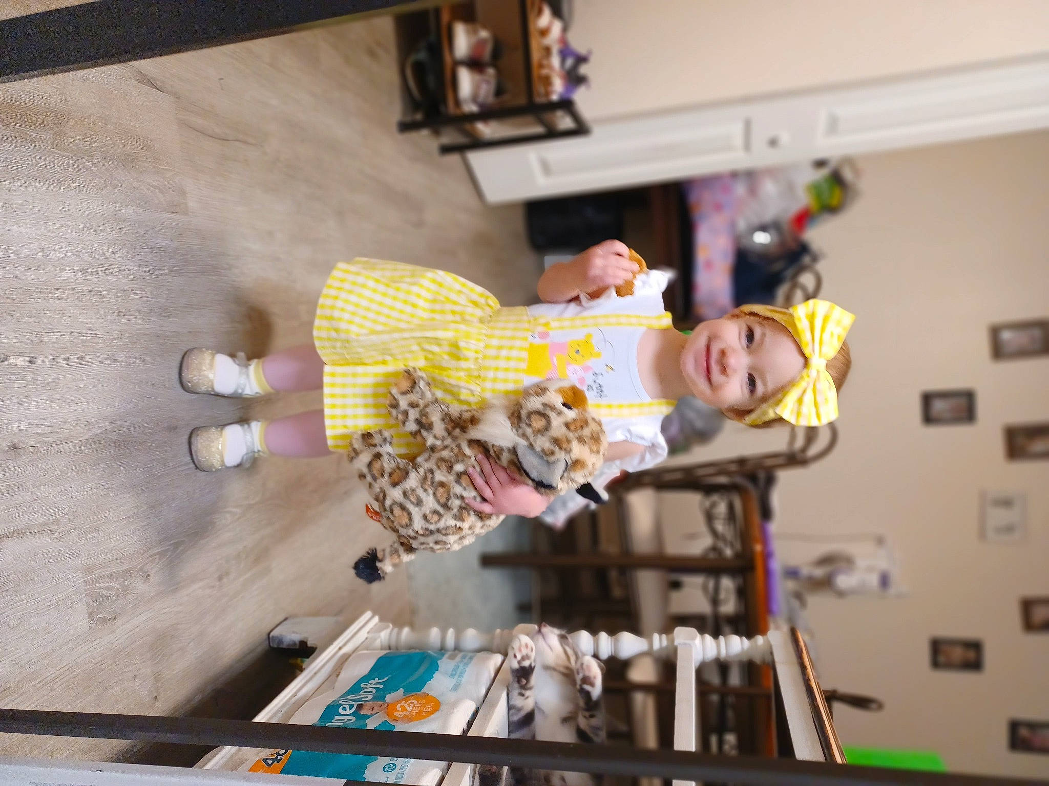 Emry joined the competition — help win amazing prizes! baby, baby_toddler_clothing, child, flooring, fun, hardwood, headwear, joy, ladder, person, play, room, toddler, wood