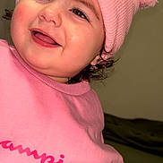 Noah joined the competition — help win amazing prizes! toddler, child, pink_hat, pom_poms, pink_sweatshirt, smiling, happy, face, portrait, indoors, clothing, cute, young_child, person, headwear, warm_clothing, casual, close_up, eyelashes, cheeks
