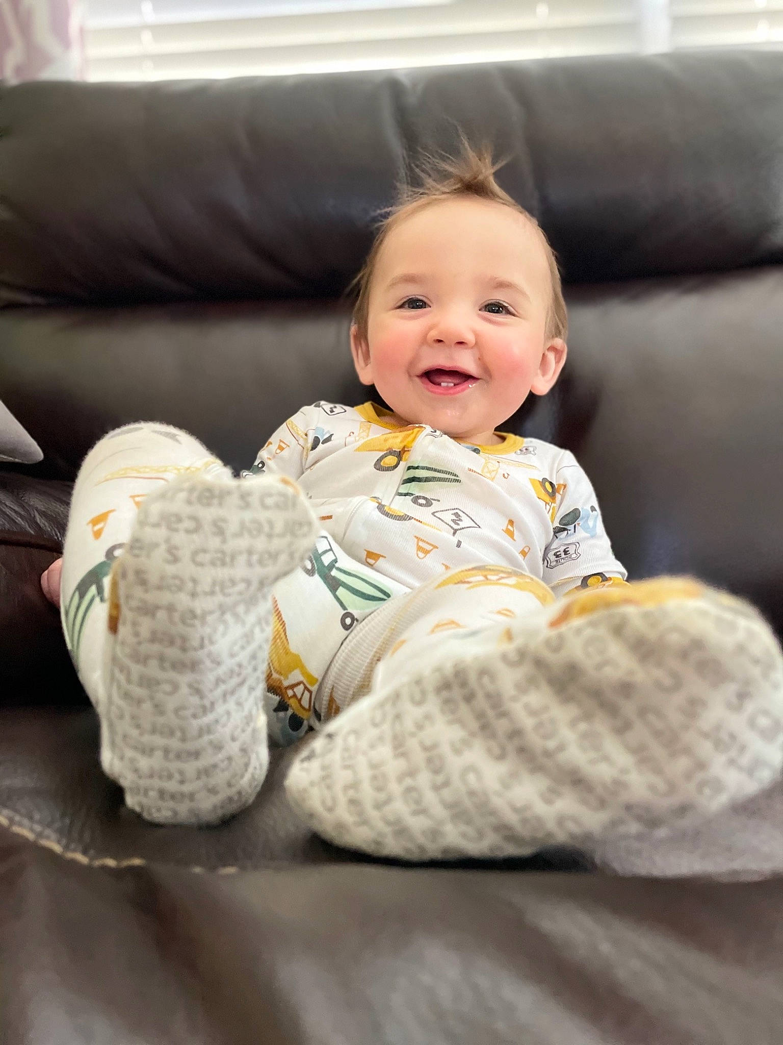 Lincoln joined the competition — help win amazing prizes! baby, baby_toddler_clothing, cheek, comfort, couch, eye, face, flooring, foot, fun, hair, happy, head, human_leg, joy, living_room, mammal, person, photograph, skin