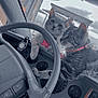 animal, car, cat, cats, collar, curious, cute, dashboard, feline, gray_cat, indoor, looking, paw, pet, sitting, steering_wheel, striped_cat, tag, vehicle, window
