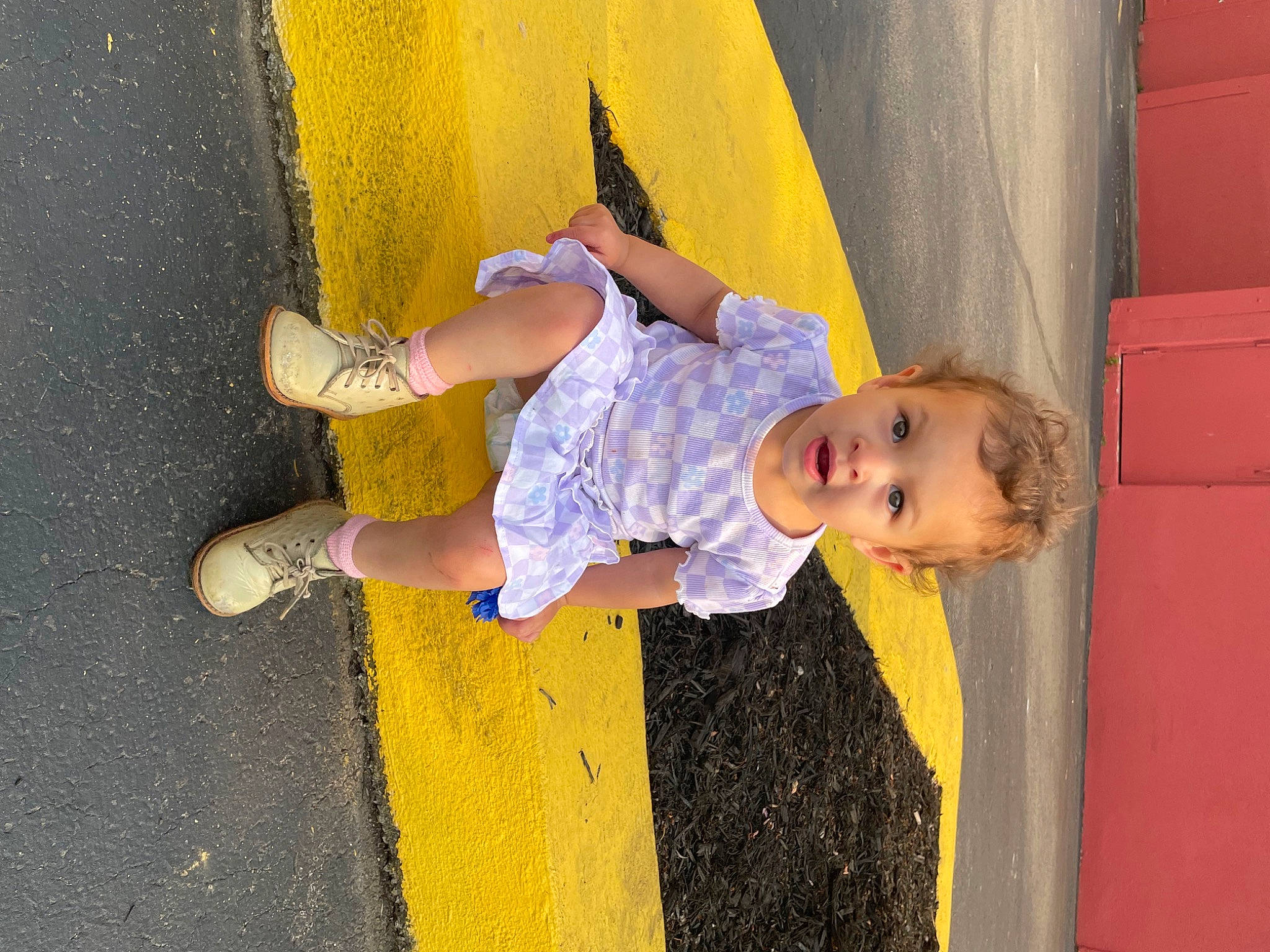 Karma joined the competition — help win amazing prizes! asphalt, child, city, flooring, fun, happy, human_leg, knee, leg, leisure, person, play, recreation, shadow, smile, standing, surprise, tints_and_shades, toddler, wall