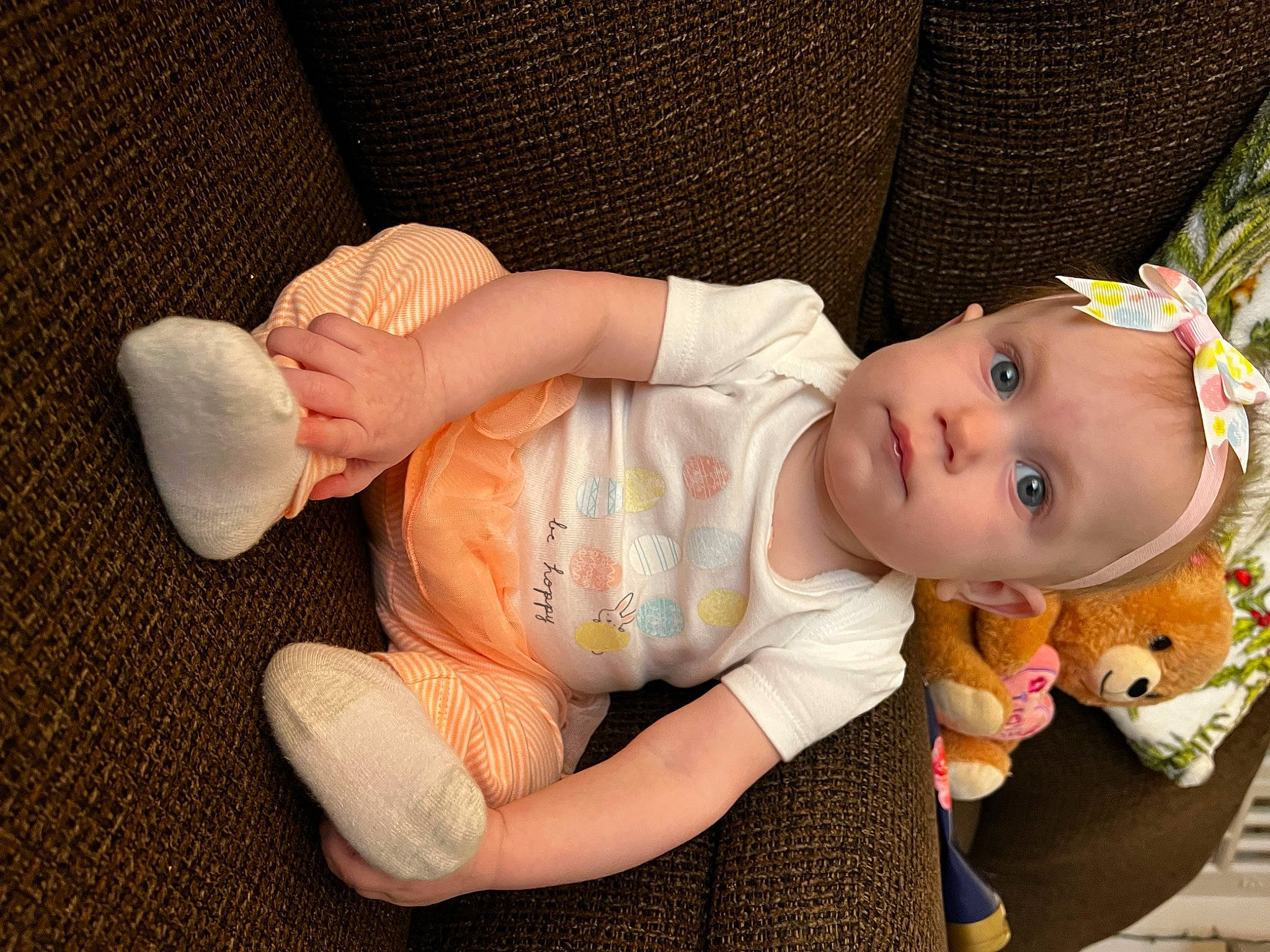 Aubree joined the competition — help win amazing prizes! arm, baby, baby_toddler_clothing, cheek, comfort, eye, finger, hand, happy, headgear, human_body, knee, mouth, person, pink, skin, sleeve, sock, textile, thumb