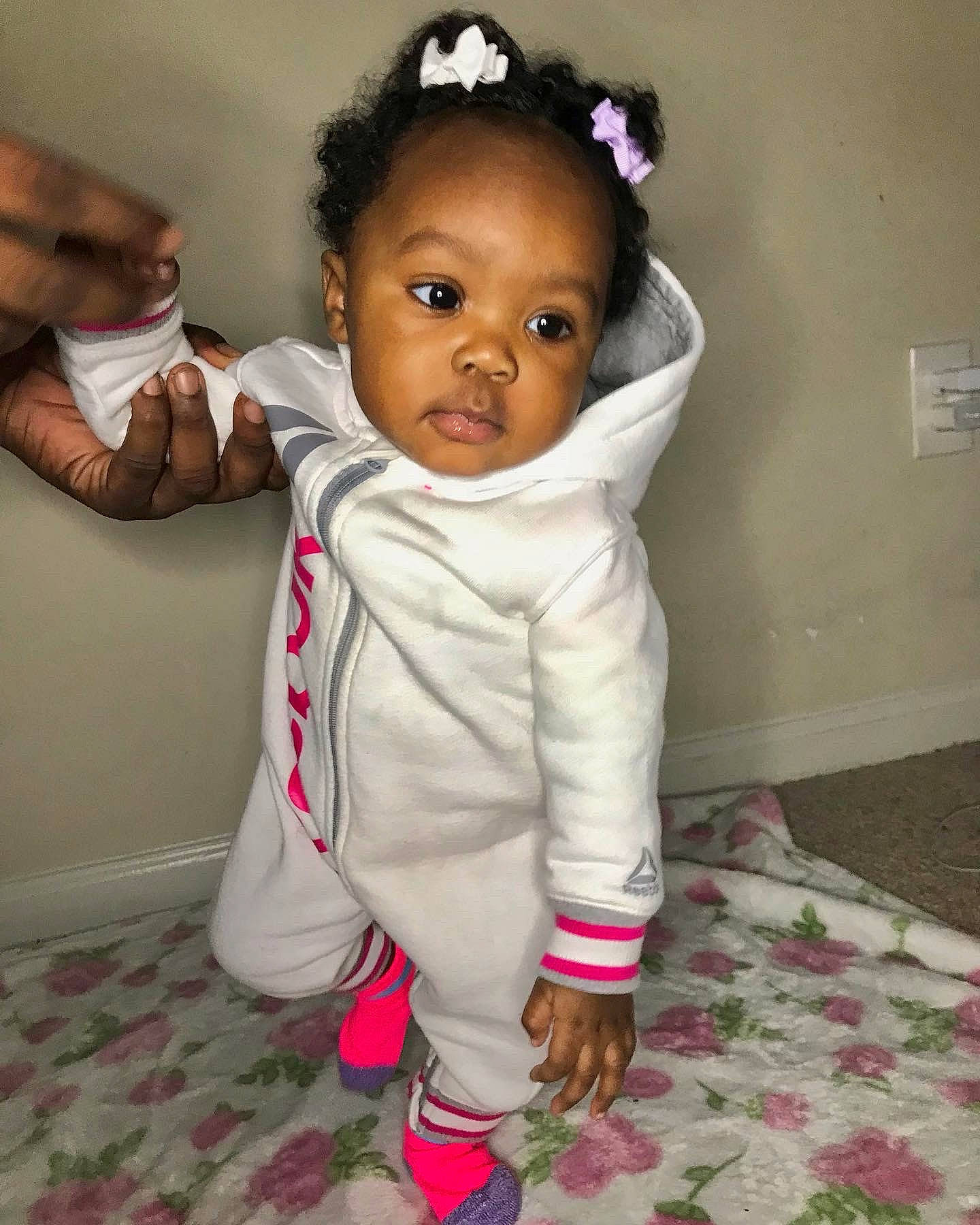 Kailee joined the competition — help win amazing prizes! baby, baby_toddler_clothing, cheek, child, dress, eye, eyebrow, eyelash, face, flooring, gesture, happy, head, lip, neck, nose, person, pink, sleeve, toddler