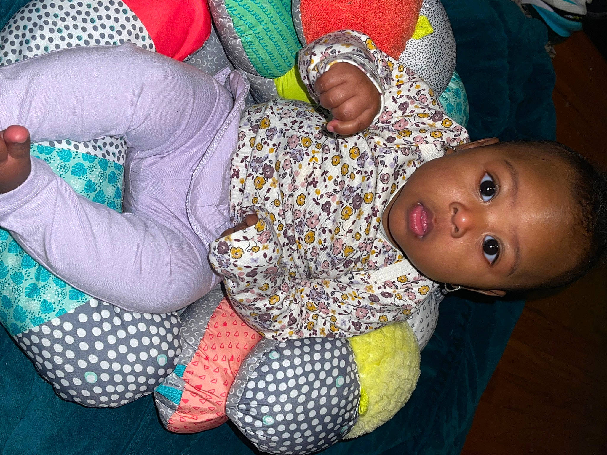 Alani joined the competition — help win amazing prizes! baby, child, comfort, event, fun, hairstyle, happy, hat, human_body, human_leg, pattern, person, room, sitting, thigh, toddler, tree