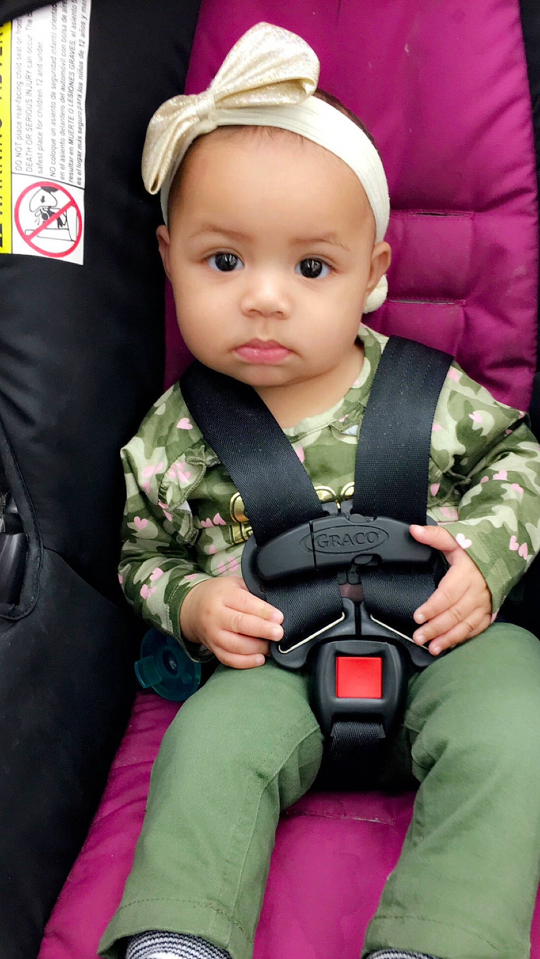Peyton joined the competition — help win amazing prizes! auto_part, baby, baby_carriage, baby_in_car_seat, baby_products, car_seat, car_seat_cover, child, person, pink, product, seat_belt, toddler
