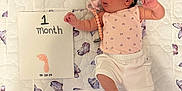 Eleanor is registered to the contest to win money with this photo: baby, infant, newborn, milestone_card, pink_bow, pacifier, blanket, butterfly_pattern, white_shorts, light_pink_top, footprint, baby_clothing, cute, lying_down, soft_lighting, portrait, child, one_month, baby_boy, baby_girl