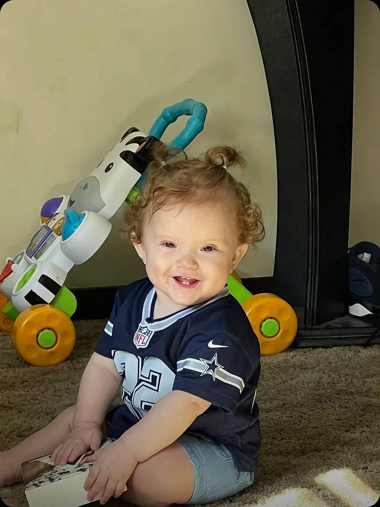 Rosalina joined the competition — help win amazing prizes! arm, baby, baby_playing_with_toys, baby_products, baby_toddler_clothing, child, clothing, fun, happy, person, play, recreation, sitting, smile, sneakers, sock, t_shirt, thigh, toddler, toy