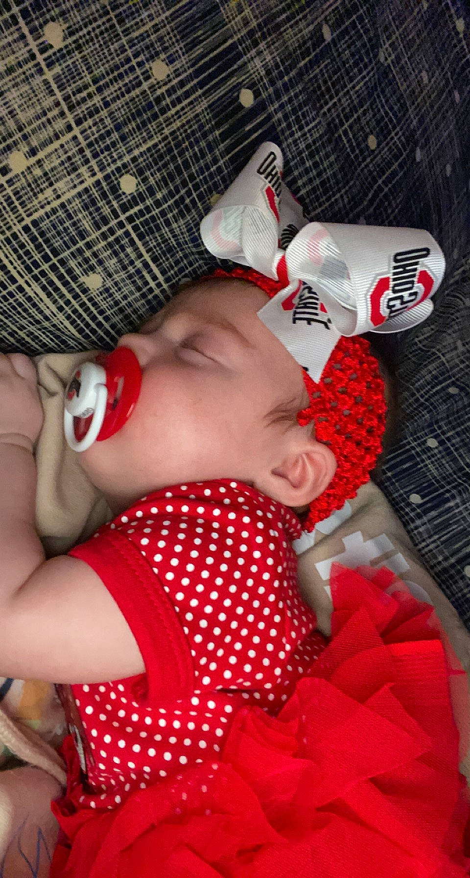 Kennedy joined the competition — help win amazing prizes! baby, baby_products, baby_sleeping, baby_toddler_clothing, carmine, chest, child, comfort, costume, eyelash, fun, happy, lip, mouth, pattern, person, plaid, polka_dot, red, toddler