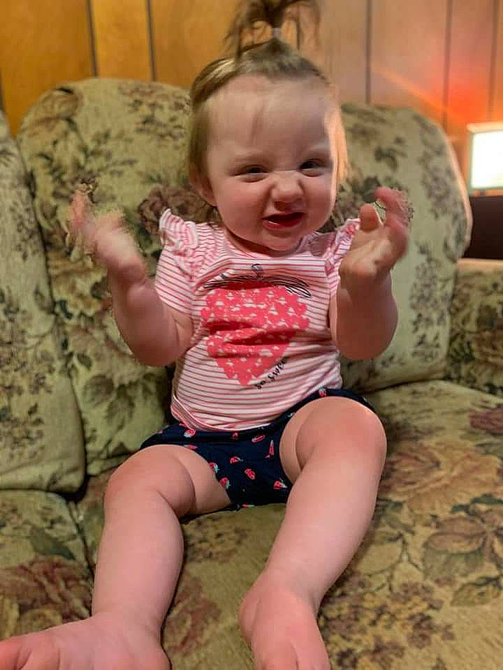 Blakelyn is registered to the contest to win money with this photo: baby, baby_toddler_clothing, cheek, child, finger, leg, person, sitting, skin, smile, thigh, thumb, toddler