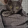 cat, jigsaw_puzzle, gray_cat, yellow_eyes, blanket, webpage, screenshot, text, product, advertisement, animal, pet, closeup, resting, feline, website, banner, shopping_cart, navigation_bar, home_screen