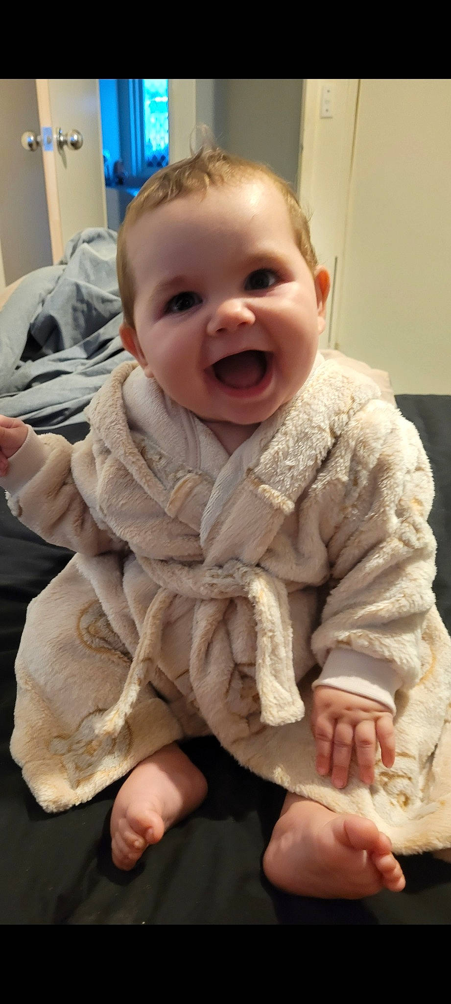 Honey joined the competition — help win amazing prizes! baby, baby_laughing, baby_toddler_clothing, cheek, child, chin, comfort, eye, finger, flooring, gesture, happy, iris, mouth, nose, person, skin, sleeve, smile, thumb