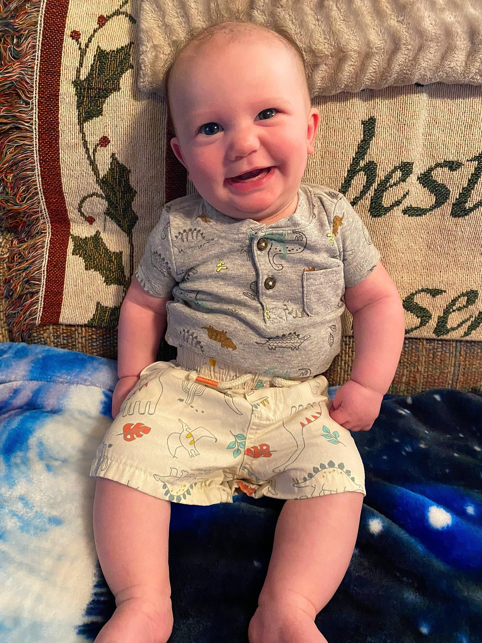 Kain joined the competition — help win amazing prizes! baby, baby_toddler_clothing, cheek, child, eye, face, happy, head, human_body, iris, joy, knee, neck, pattern, person, pink, skin, sleeve, smile, t_shirt