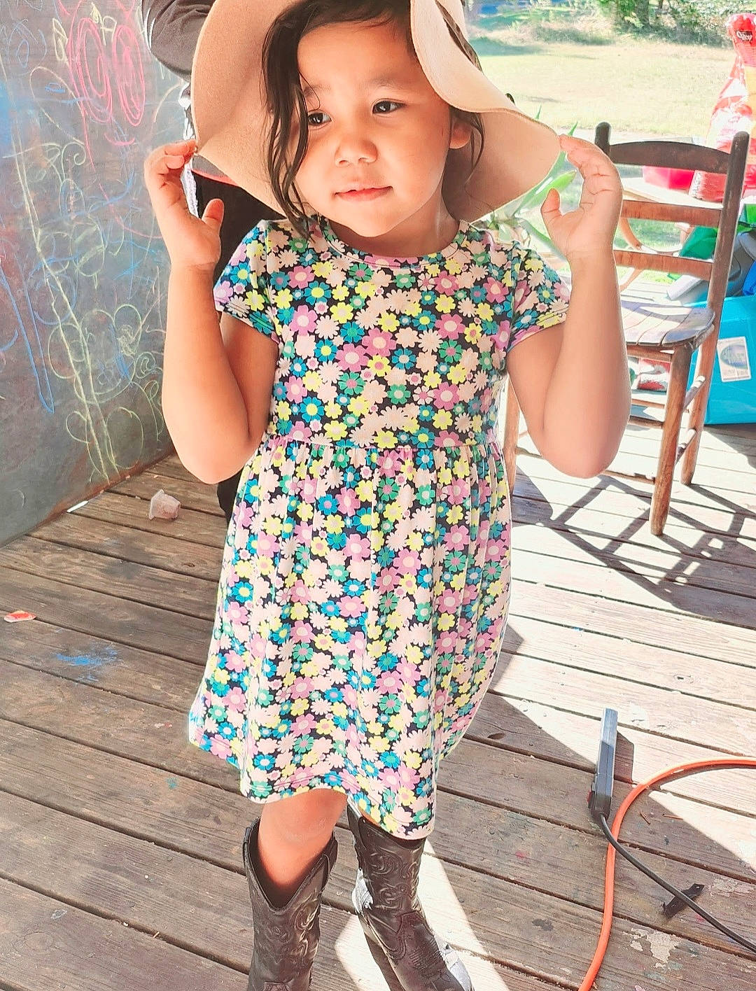Zi Zi joined the competition — help win amazing prizes! azure, baby, baby_toddler_clothing, child, cool, day_dress, dress, electric_blue, fun, happy, joint, magenta, pattern, person, plant, shoulder, skin, sleeve, standing, toddler
