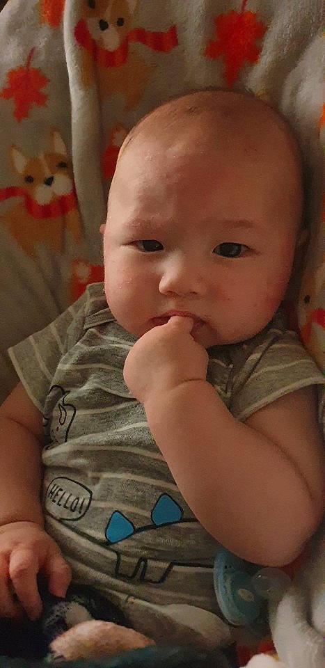Bentley joined the competition — help win amazing prizes! baby, baby_making_funny_faces, cheek, child, chin, ear, eye, face, finger, forehead, hand, head, iris, lip, mouth, nose, person, skin, thumb, toddler