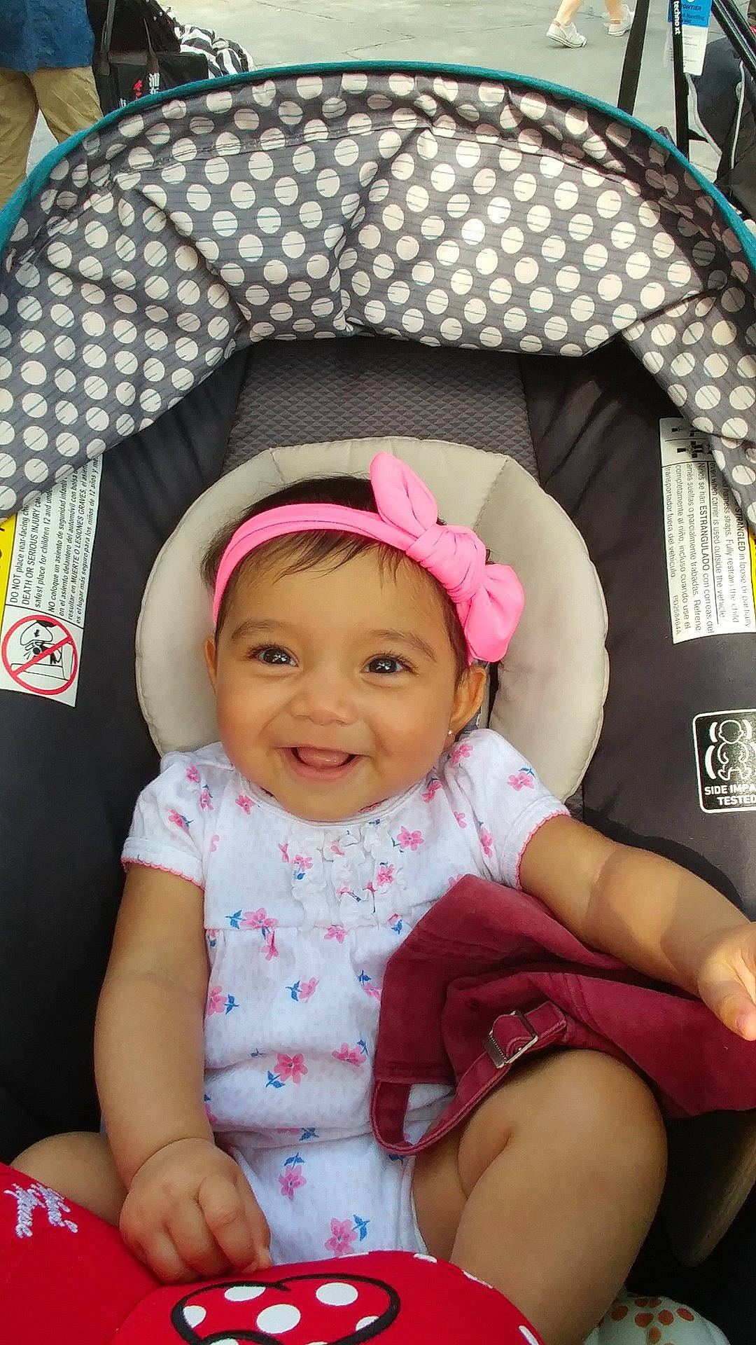 Prisha is registered to the contest to win money with this photo: baby_products, child, cool, day, eye, fun, girl, hair_accessory, headgear, infant, joy, person, pink, product, skin, smile, toddler