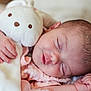 Marylia participe au concours pour gagner de l'argent avec cette photo : newborn, baby, sleeping, plush_toy, pink_clothing, hand, face, infant, soft_toy, close_up, peaceful, cute, young_child, portrait, resting, indoor, skin, head, closed_eyes, child