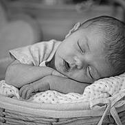 Marylia participe au concours pour gagner de l'argent avec cette photo : newborn, baby, sleeping, basket, blanket, black_and_white, infant, peaceful, portrait, closeup, sleep, rest, soft_texture, woven_basket, cute, child, head, face, peace, cozy