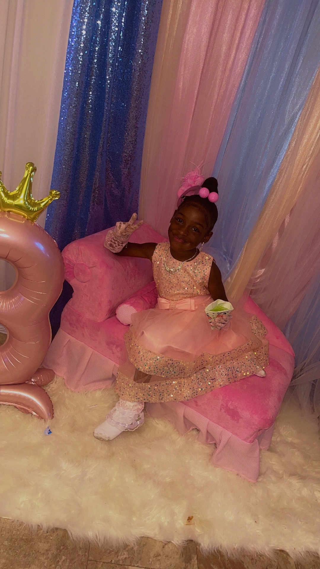 Neveah joined the competition — help win amazing prizes! child, clothing, costume, couch, dress, face, female, footwear, formalwear, furniture, girl, hat, head, indoors, person, photography, portrait, shoe, sitting, toy