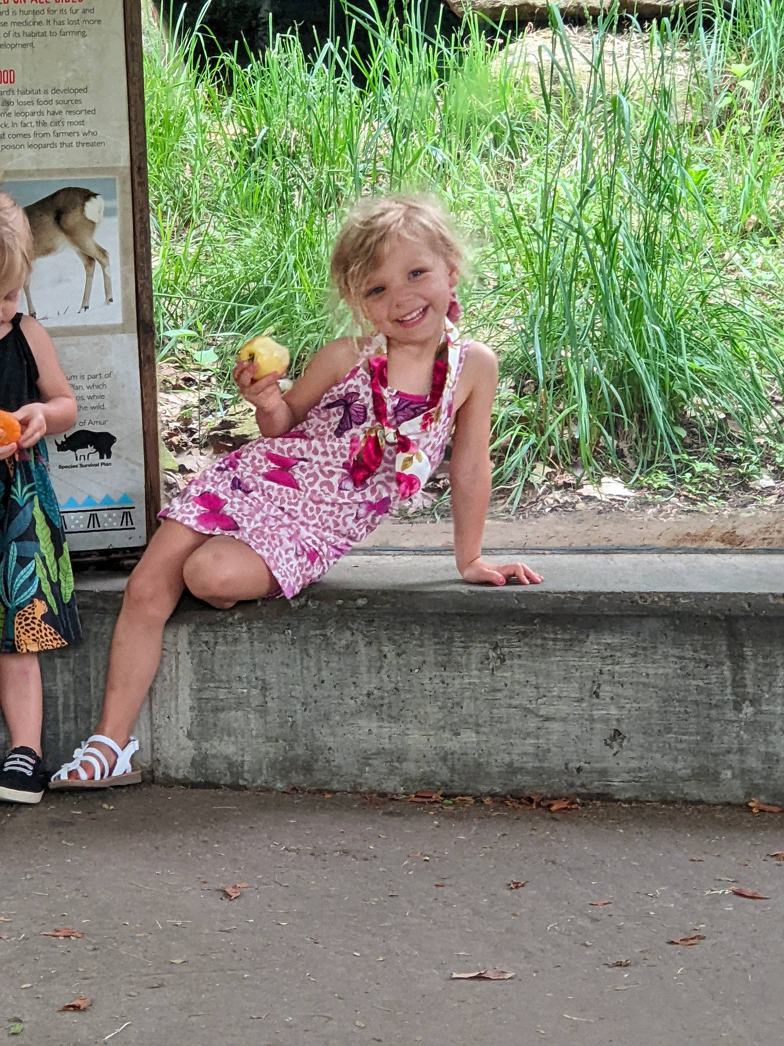 Danica joined the competition — help win amazing prizes! adaptation, asphalt, dress, footwear, fun, grass, green, hair, joy, leg, leisure, people_in_nature, person, pink, plant, public_space, road_surface, shoe, smile, sneakers