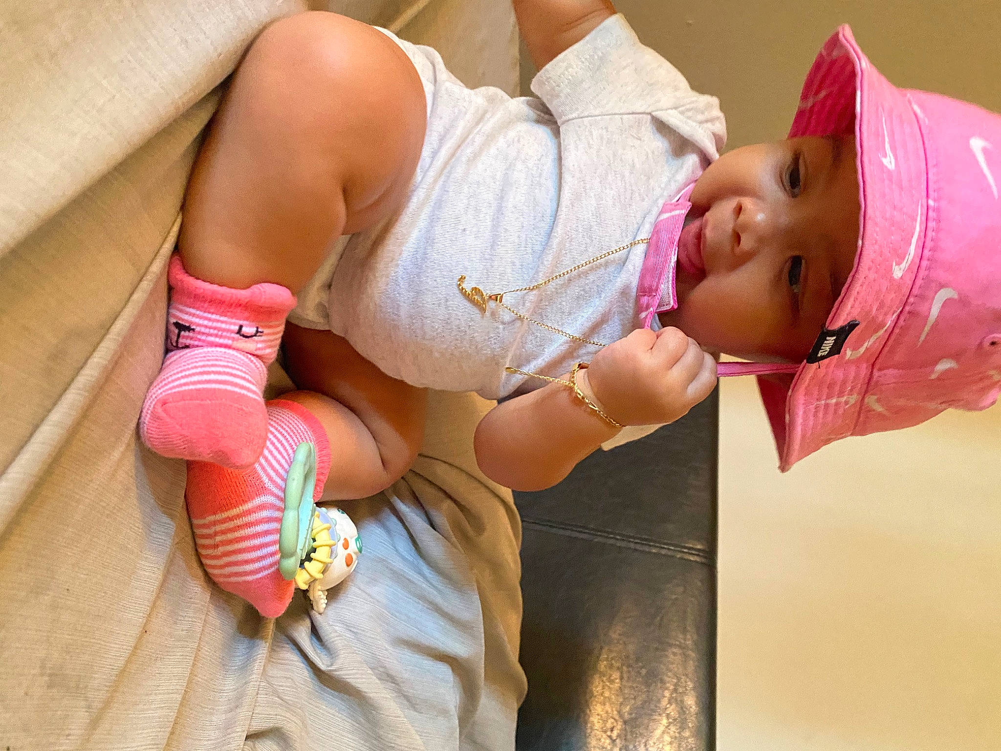 Jazmyn joined the competition — help win amazing prizes! abdomen, arm, brassiere, chest, clothing, elbow, finger, hand, happy, headwear, human_leg, knee, leisure, mouth, person, pink, skin, smile, thigh, toddler