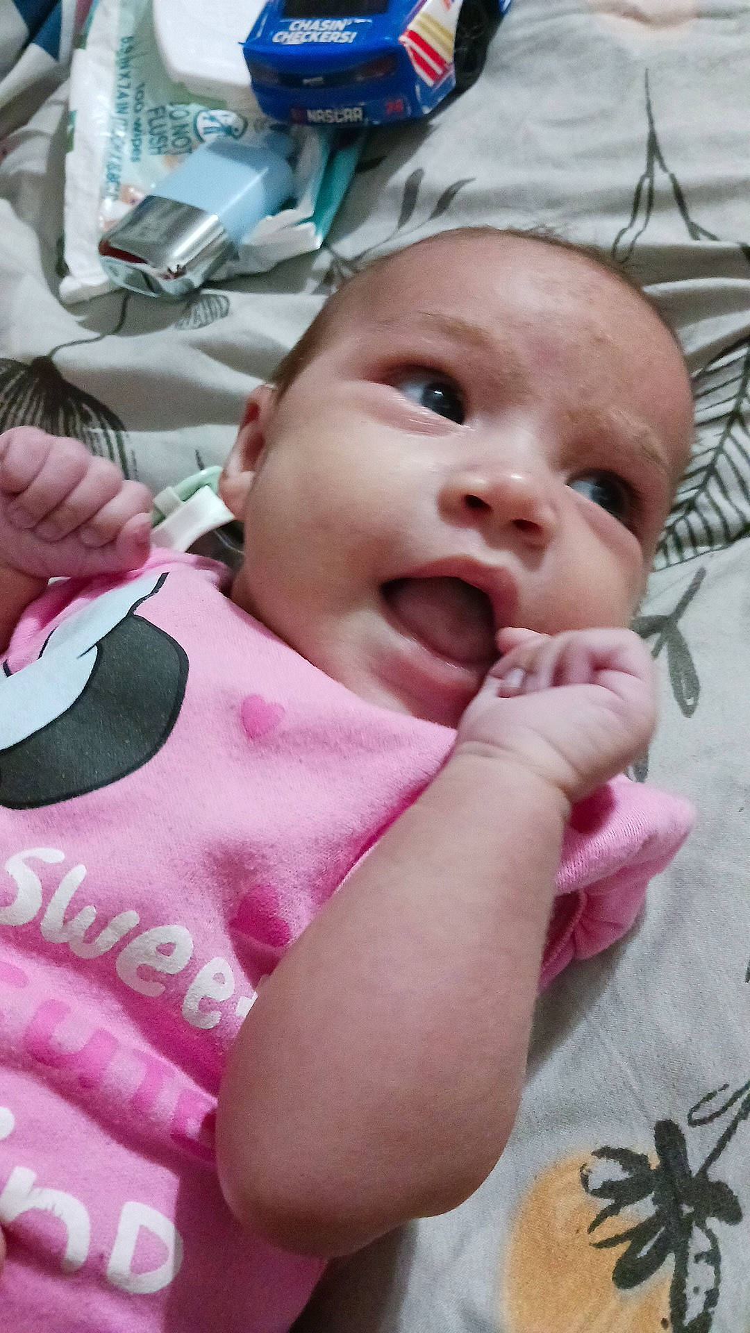 Maggie joined the competition — help win amazing prizes! baby, baby_toddler_clothing, cheek, child, event, eyebrow, eyelash, finger, fun, gesture, happy, iris, lip, mouth, nose, person, pink, skin, smile, thumb