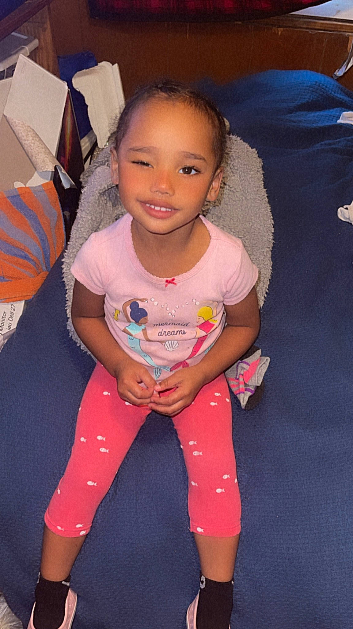 Ariel joined the competition — help win amazing prizes! baby_toddler_clothing, cool, face, fun, hair, hairstyle, happy, head, joy, knee, leg, mouth, neck, person, pink, shoulder, sleeve, smile, textile, thigh