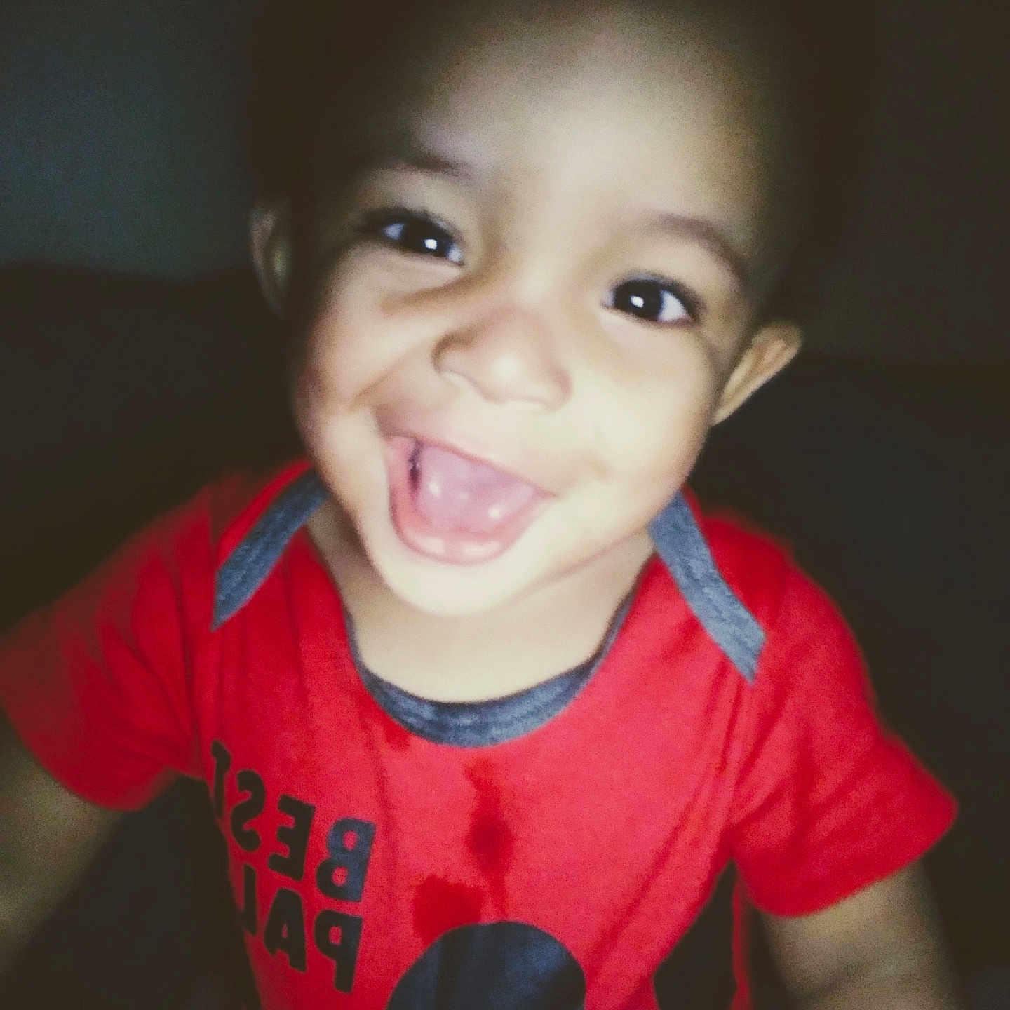 Aquarius joined the competition — help win amazing prizes! baby, casual_clothing, cheerful, child, closeup, cute, dark_background, expression, face, happy, indoors, mickey_mouse, person, playful, portrait, red_shirt, smiling, toddler, young, young_child