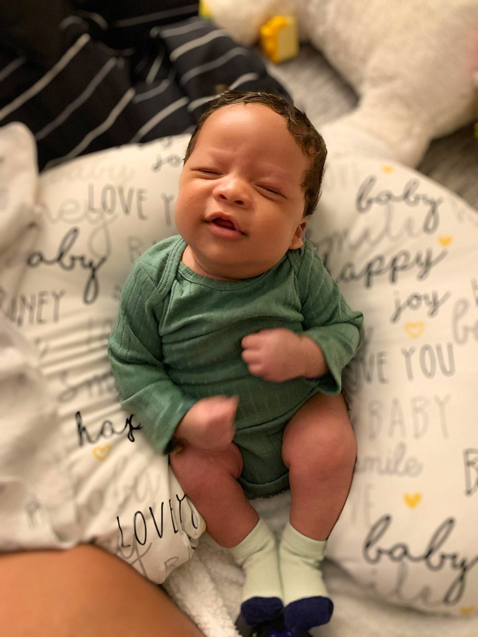 Winston joined the competition — help win amazing prizes! baby, baby_toddler_clothing, cheek, child, comfort, facial_expression, finger, hand, happy, human, human_body, leg, mammal, mouth, person, skin, t_shirt, textile, toddler, vertebrate