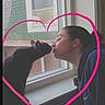 Cesara joined the competition — help win amazing prizes! affection, brick_wall, cat, cute, daylight, gray_cat, heart_doodle, home, hoodie, indoor, kiss, person, pet, pink_drawing, portrait, profile_view, roof_shingles, side_view, window, windowsill