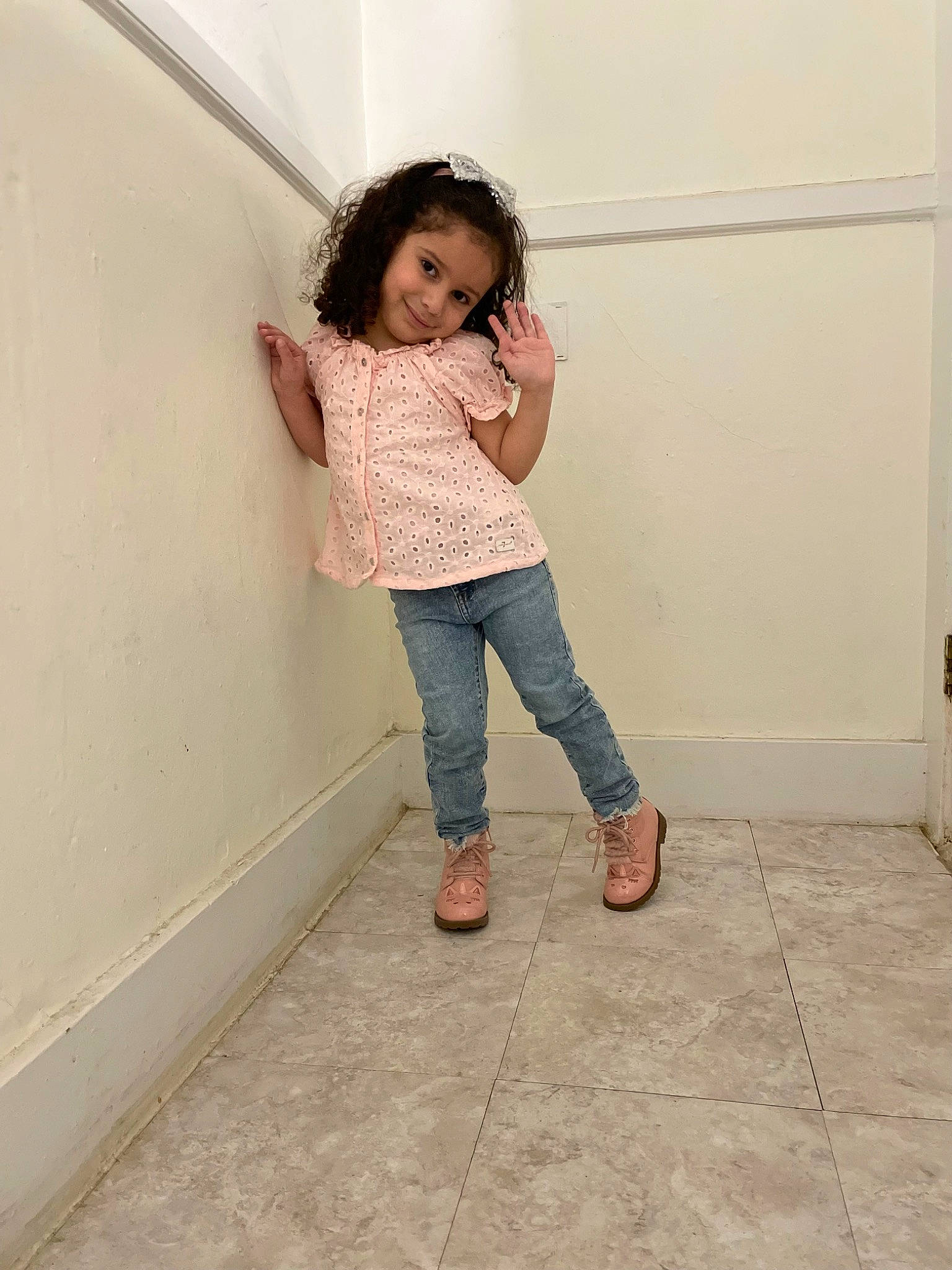 Khyla joined the competition — help win amazing prizes! arm, barefoot, denim, fashion_design, flooring, foot, fun, happy, human_body, human_leg, joy, knee, leg, pattern, person, sandal, shoulder, sitting, sleeve, thigh