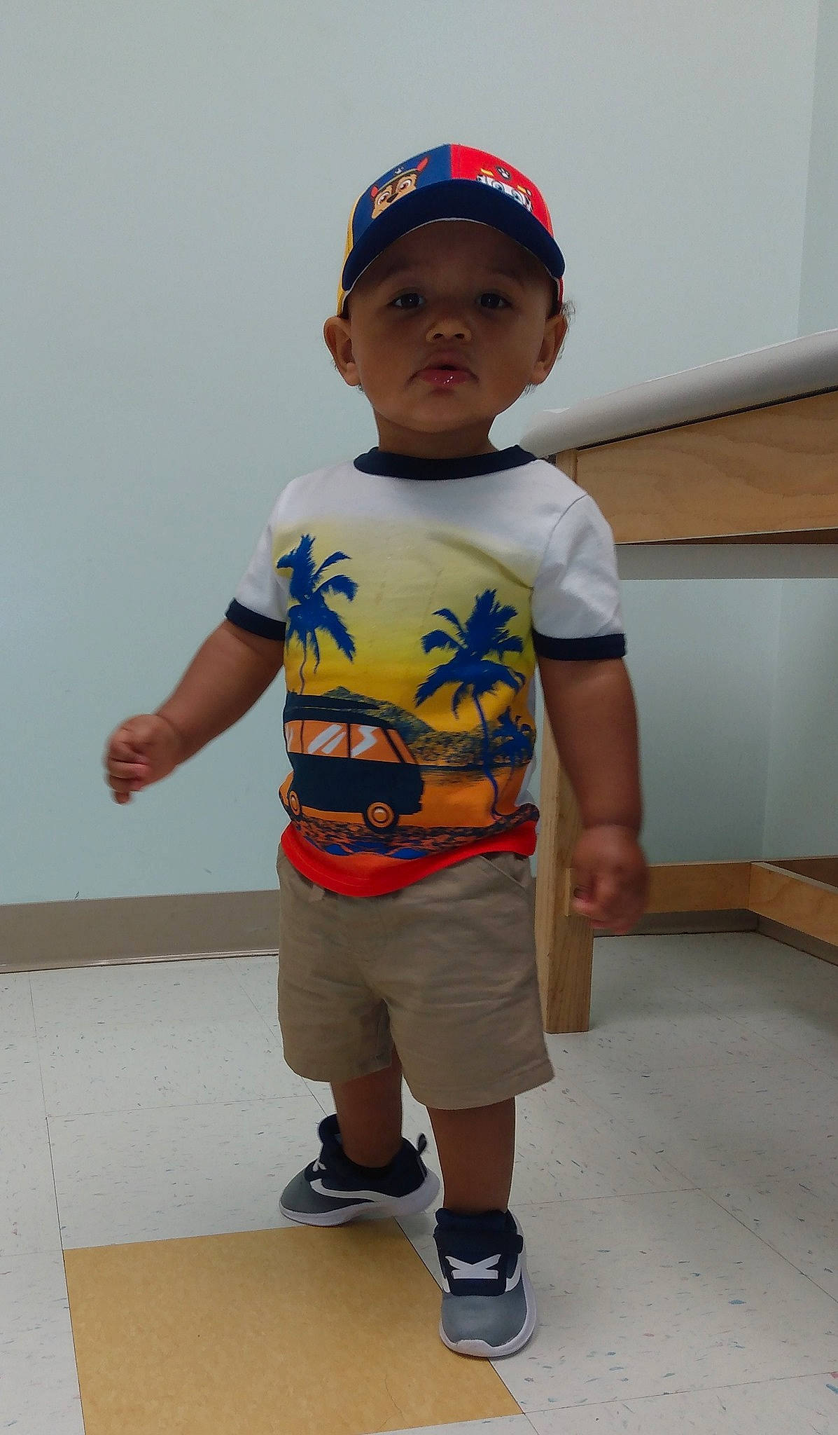 Aydin joined the competition — help win amazing prizes! baby_toddler_clothing, baseball_cap, bermuda_shorts, cap, chin, cool, flooring, fun, happy, headwear, human_leg, joint, pattern, person, personal_protective_equipment, shorts, shoulder, sleeve, t_shirt, toddler