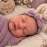 Adelina joined the competition — help win amazing prizes! newborn, baby, sleeping, infant, portrait, lavender, swaddle, blanket, plush_toy, bunny, flowers, nursery, wooden_sign, sweet_baby_girl, peaceful, indoors, close_up, headband, soft_texture, photography