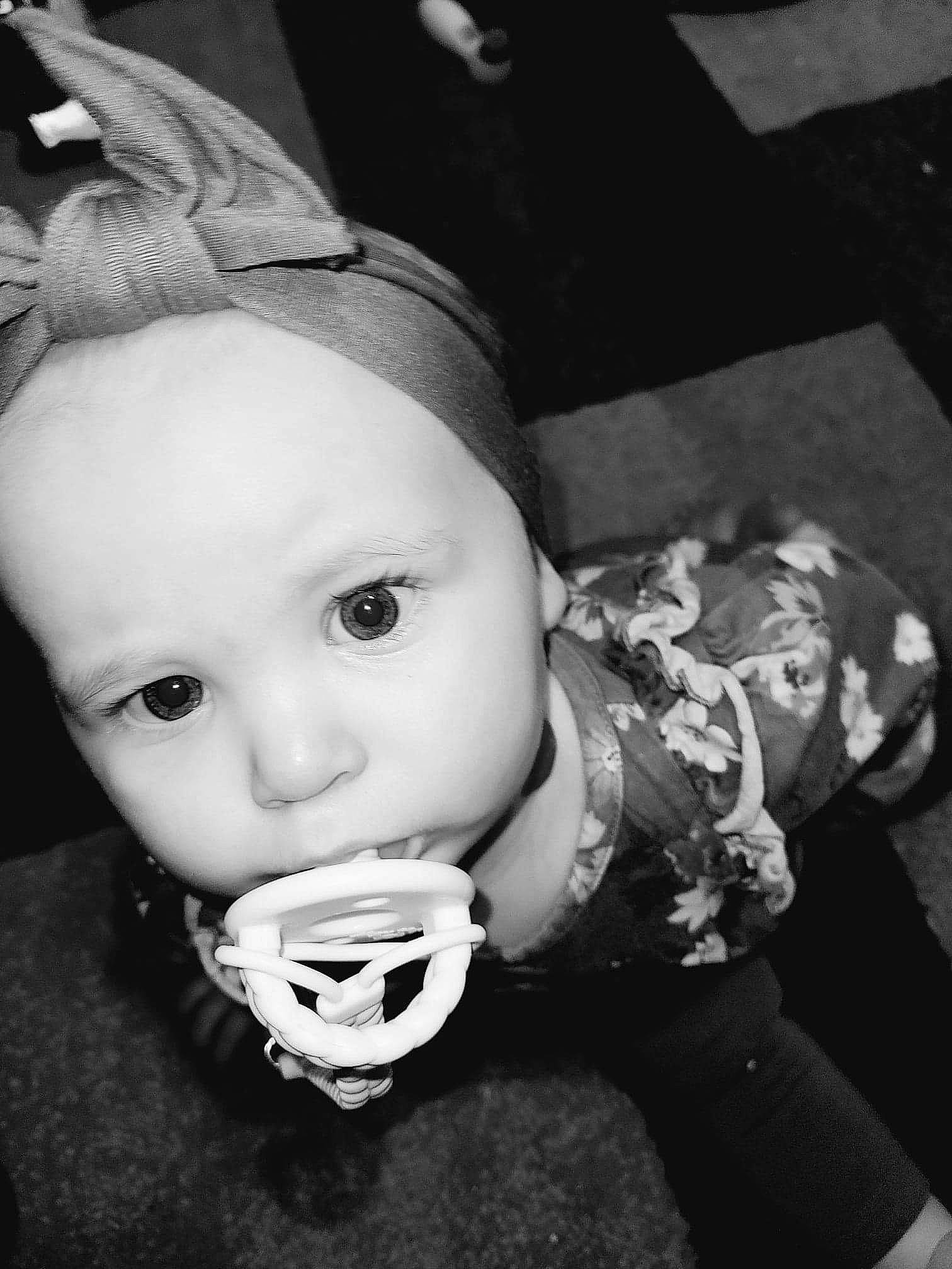 Charlotte joined the competition — help win amazing prizes! baby, baby_toddler_clothing, black, black_and_white, cap, cheek, chin, cool, eye, eyebrow, flash_photography, hairstyle, happy, human_body, iris, lip, mouth, person, skin, style