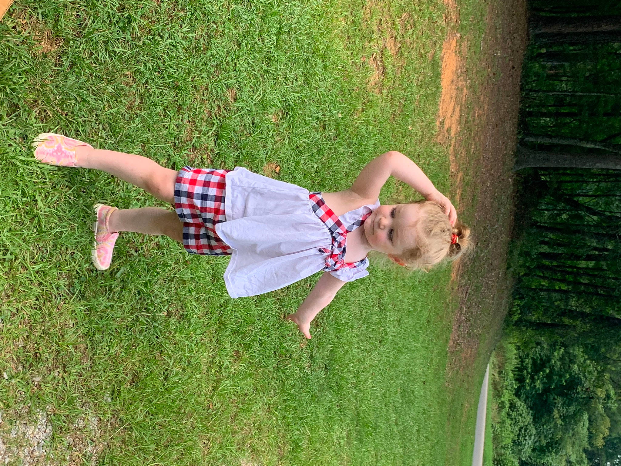 Mara joined the competition — help win amazing prizes! baby, baby_toddler_clothing, barefoot, child, fun, garden, grass, grassland, happy, human_leg, lawn, leisure, meadow, pattern, people_in_nature, person, plant, recreation, toddler, tree