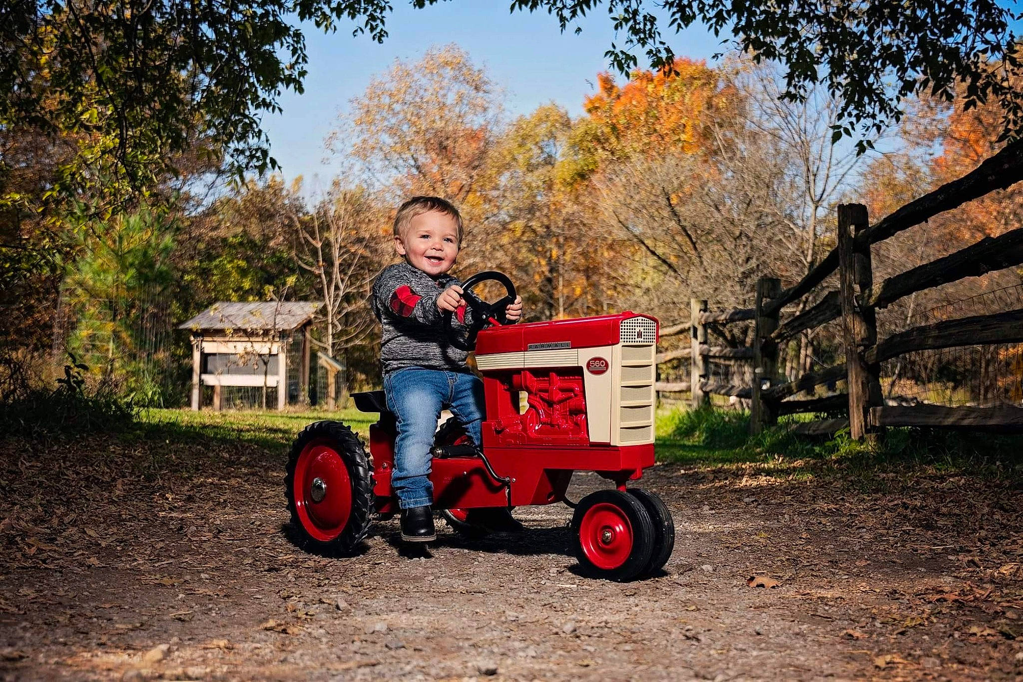 Richard joined the competition — help win amazing prizes! agricultural_machinery, automotive_tire, automotive_wheel_system, autumn, child, farm, fun, joy, leaf, person, photography, plant, play, riding_toy, rolling, soil, tire, toddler, tractor, tree