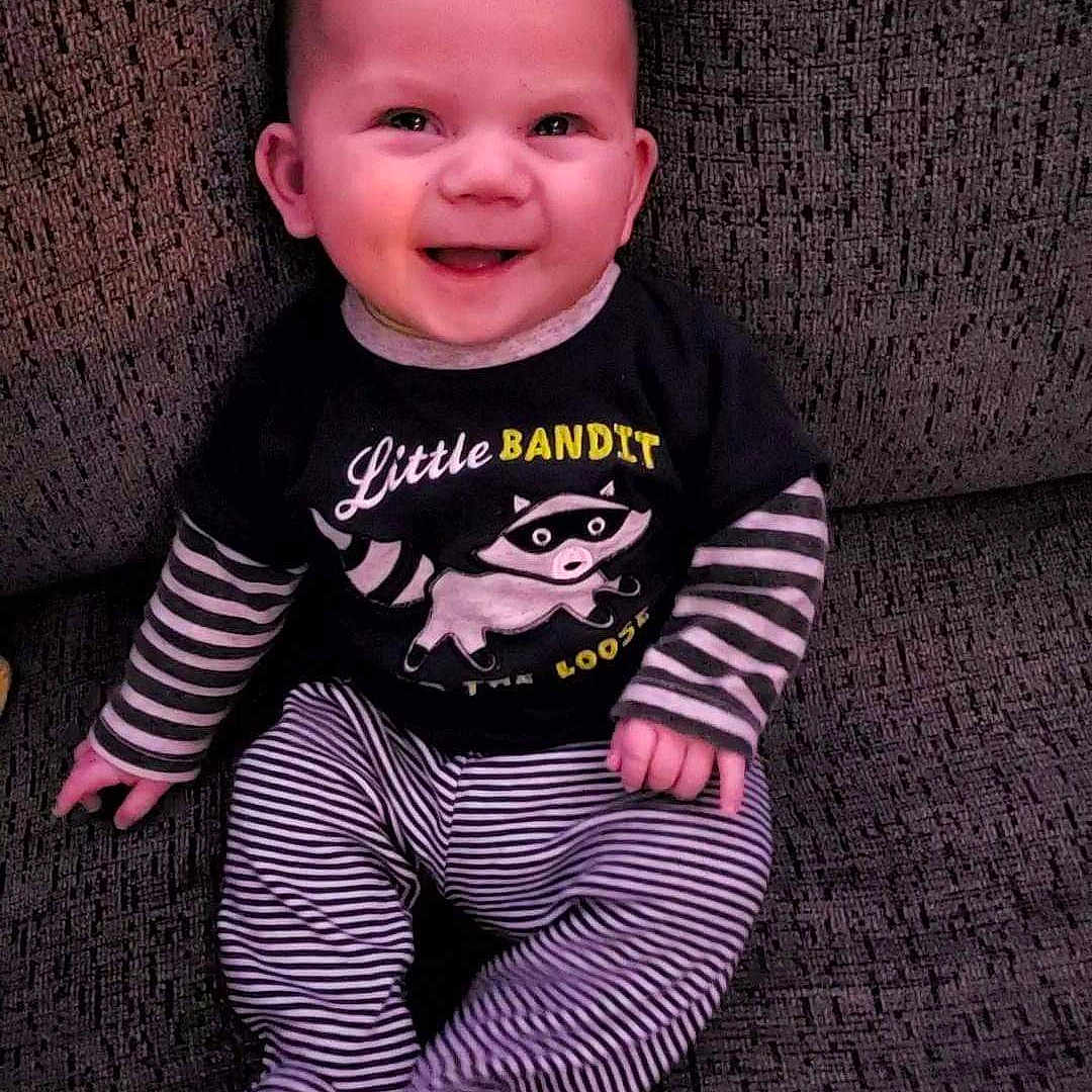 Conan joined the competition — help win amazing prizes! baby, babylaughing, bodypart, clothing, couch, face, furniture, happy, head, homedecor, laughing, mouth, pajamas, pants, person, photography, portrait, sitting, smile, t_shirt