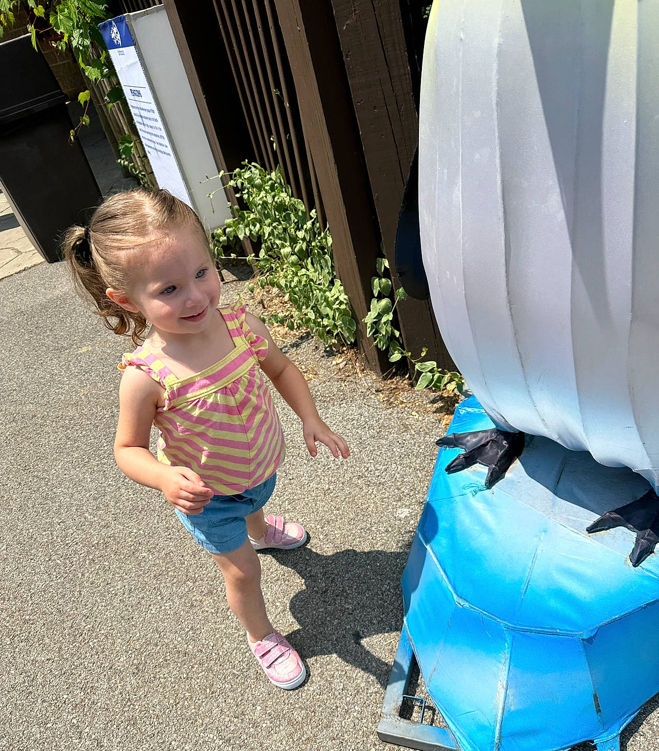 Addy joined the competition — help win amazing prizes! baby, baby_toddler_clothing, child, electric_blue, fun, grass, inflatable, joy, leaf, leisure, person, pink, plant, play, recreation, sandal, shorts, summer, t_shirt, toddler