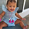 Emersyn is registered to the contest to win money with this photo: toddler, child, smiling, blue_outfit, pink_bow, pink_sandals, chair, porch, happy, outdoor, cute, baby, accessory, sitting, person, face, playful, young_child, footwear, fashion