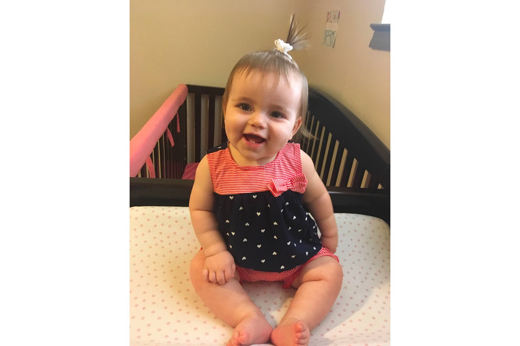 Jayda is registered to the contest to win money with this photo: baby, baby_toddler_clothing, child, design, dress, joy, pattern, person, polka_dot, sitting, smile, toddler