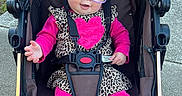 Oakleigh is registered to the contest to win money with this photo: baby, child, cute, footwear_barefoot, glasses, hair_ties, happy, heart_design, infant, leopard_print, outdoor, person, pigtails, pink_clothing, portrait, seatbelt, sidewalk, smiling, stroller, sunlight